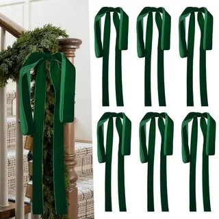 Miaikoe 6 Stück große Samt Weihnachten Swag Bögen 60x40 cm Rustikale Treppe Kranz Kamin Vintage Bögen für Weihnachtsbaum Topper Urlaub Indoor Outdoor Dekor (Dunkelgrün)