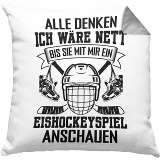 Trendation Eishockey Spieler Geschenk Kissen mit Füllung 40x40 Vintage Ice Hockey Retro Hockey Alle Denken Ich Wäre Nett Bis Wie Eishockeyspiel Anschauen (Grau)