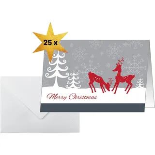 SIGEL DS256 Weihnachts-Karten Set mit Umschlag | A6 | 25 Stück "Red Deers" | ideal zum Bedrucken