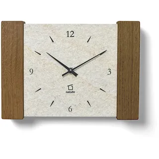 Natuhr Tischuhr Holz Eiche Schiefer Wanduhr Hochkönig auch Wandmontage geräuscharmes Quarz-Uhrwerk (Creme/Räuchereiche - Quarz)