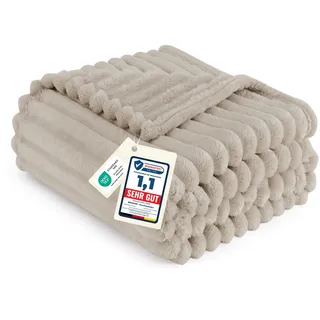 BEDSURE Kuscheldecke 150x200 Zimmer Deko - Tagesdecke, Beige