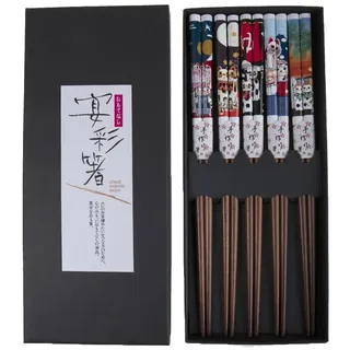 lachineuse Japanische Essstäbchen Maneki Neko – 5 Paar japanische Glückskatze – Farbe Holz – Chopsticks – Sushi, Ramen, Nudeln & Reis – Geschenk für asiatische chinesische Küche