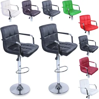 TRESKO® 2er Set Barhocker Schwarz mit Armlehnen Lehne Barstuhl Hocker Tresenhocker - Schwarz