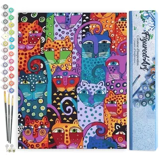 Figured'Art Malen Nach Zahlen Erwachsene Katzen abstrakt - Paint by Numbers Basteln DIY Bastelset 40x50cm ohne Holzrahmen