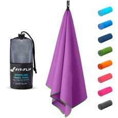 Fit-Flip Microfaser Handtücher - kompakt und leicht - Mikrofaser Handtuch schnelltrocknend - als Reisehandtuch, Sporthandtuch, Strandtuch - Badetuch groß (1x 140x70cm, Violett-Grün)