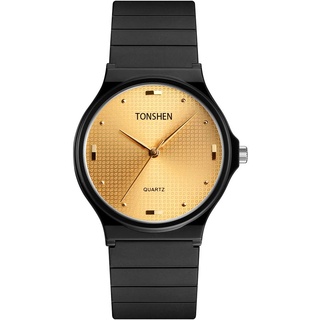 TONSHEN Unisex Analog Quarz Uhren Herrenuhr Damenuhr Fashion Casual Plastik Lünette mit Kautschuk Band Armbanduhren (Gold)