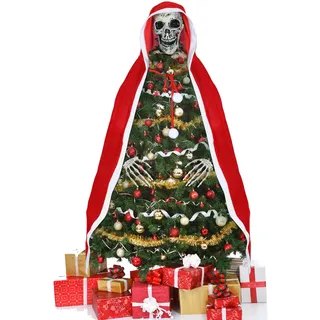 Cozypower Totenkopf-Weihnachtsbaumspitze, Gothic-Schädelkopf, Weihnachtsbaumschmuck, gruselige Totenkopf-Hände, roter Umhang für Weihnachtsbaumdekoration, Partyzubehör