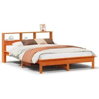 vidaXL Massivholzbett mit Regal ohne Matratze Wachsbraun 120x200 cm - Braun