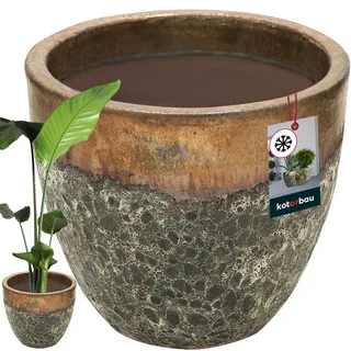 KOTARBAU® Blumenkübel Höhe 31 cm ⌀ 37 cm Blumentopf Gold Keramik Pflanzkübel frostsicher Übertöpfe für draußen Flower Pot Outdoor & Indoor Pflanzkübel innen außen