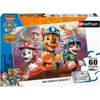 Nathan – Kinderpuzzle – 60 Teile – Paw Patrol zur Rettung der Dinosaurier – Mädchen oder Jungen ab 6 Jahren – Hochwertiges Puzzle – Dicker und robuster Karton – 86575