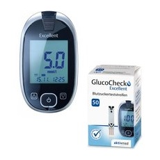 GlucoCheck Excellent Mess-Set (mmol/L) zur Blutzuckerkontrolle mit 60 Streifen