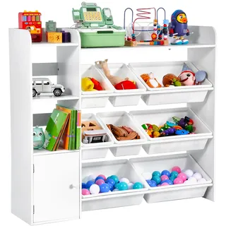 VEVOR Spielzeugaufbewahrung Bücherregal Spielzeugregal, 4-stöckige multifunktionale Ablage mit 8 flexiblen Kunststoffbehältern, Schrank für Schlafzimmer Klassenzimmer Kinderzimmer weiß