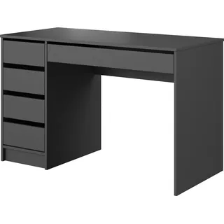 Furniture24 Schreibtisch Ada mit 5 Schubladen Schminktisch Anthrazit matt - Grau