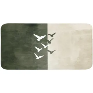 OnlyWow Badematte Japandi - Vogel - Grün Badezimmerteppich 120x60 cm , Olivgrün , Textil , Füllung: Polyurethan (Pur) , Rechteckig , 120x60 cm , Heimtextilien, Badtextilien, Badematten