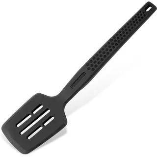 Fackelmann Statement Pfannenwender mit Lift-Up-Funktion – Schlitzwender mit ergonomischem Griff – Geeignet für beschichtete Töpfe und Pfannen – ca. 29 x 7 x 4,5 cm, Grau