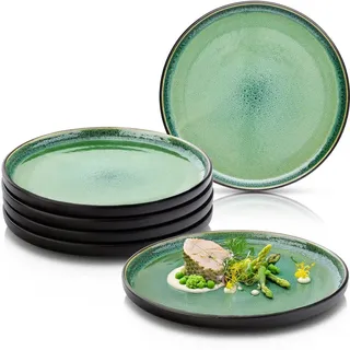 Sänger Speiseteller SET Greenwich - 6 teilig aus Steingut , Grün , 6-teilig , Rund , 27x6.3x27 cm , kratzfest , Geschirr, Teller, Speiseteller