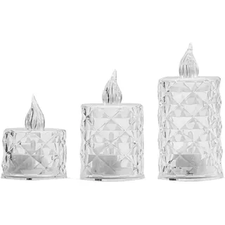 3 Stück Crystal Flameless Candle Light, Flammenlose Kristall-Kerzenlichter, Flammenlose LED Kerzen Teelichter, Blinkende batteriebetriebene LED-Kerzen, für Hochzeiten, Halloween, Weihnachten (Mix)