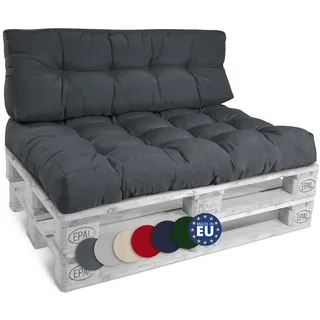 Beautissu Set Palettenkissen Outdoor Auflagen für Paletten Europaletten | Sitzkissen 120x80cm & 1x Rückenkissen 120x40cm Anthrazit Lounge Palettenmöbel Palettenpolster Palettensofa Kissen Style