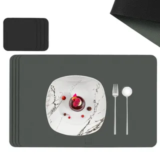 Sänger Tischset - Kunstleder - Doppelseitig - Grau/Schwarz - Rechteckig - 44,5x30cm - 8 Stück , Kunststoff , 44.5x30 cm , Heimtextilien, Wohntextilien, Tischwäsche, Tischsets