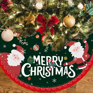 Weihnachtsbaum Rock, 120CM Grun Weihnachtsbaumdecke, Groß Weihnachtsbaum Decke mit Weihnachtsmann, Rund Polyester Christbaumdecke, Retro Tannenbaumdecke für Winter Weihnachten Party Dekor Innen Außen