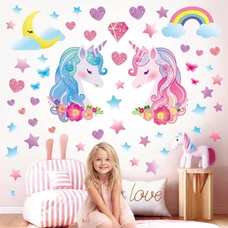 DECOWALL DS8-8068 Wandtattoo Einhorn Kinder Wandtattoo Kinderzimmer Baby Kinderzimmer Mädchen Regenbogen Farbe Zuhause Pferd Rosa Leuchten