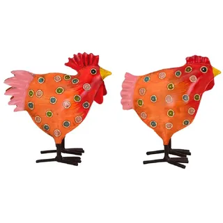 Exner dekorativer Deko-Hahn Deko-Huhn Garten-Deko Metall bemalt Preis für 2 Stück 4 Farben zur Auswahl (orange)