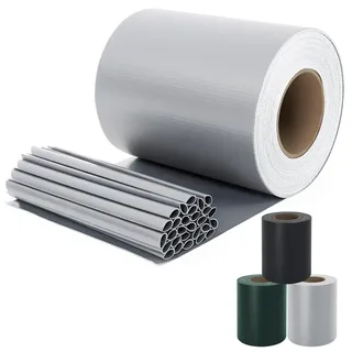 Sekey PVC Sichtschutzstreifen für Doppelstabmatten 35m x 19cm - 26 Befestigungsclips, Doppelstabmattenzaun Sichtschutz, Anti-UV Wetterfest Stabmattenzaun Windschutz für Garten, Grau