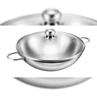 Kopf Wok Josie (Edelstahl, Ø 32 cm, inkl. Glasdeckel, Induktion) silber