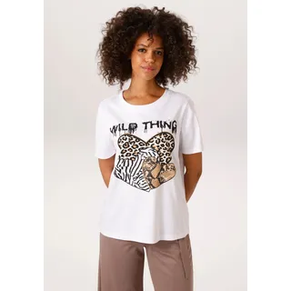 T-Shirt ANISTON CASUAL, Damen, Gr. 40/42, weiß, schwarz, beige, dunkelbraun, Single Jersey, Obermaterial: 100% Baumwolle, Schlangenoptik, bedruckt, lässig geschnitten hüftbedeckend, Rundhals, Shirts T-Shirt, mit Herzen, Animal-Drucken und Statement-Schriftzug - NEUE KOLLEKTION