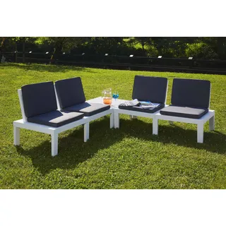 Dmora - Outdoor-Lounge-Set Vigevano, Gartenkomposition mit 4 Sitzen mit Rückenlehne und 1 Multifunktionsmodul, Lounge mit Kissen, 100% Made in Italy, Weiß