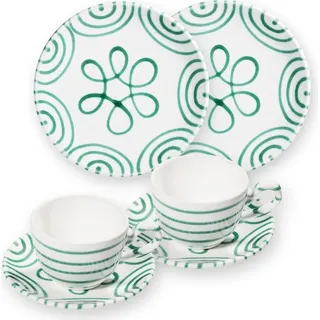 Gmundner Keramik Grüngeflammt Frühstücksset für 2 Personen