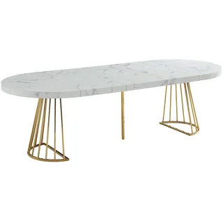 Esstisch ausziehbar - 2 bis 12 Personen - MDF & Stahl - Marmor-Optik Weiß & Goldfarben - FIRELA