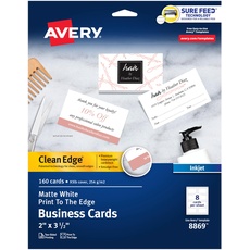 Avery Clean Edge Bedruckbare Visitenkarten mit Sure Feed Technologie, 5,1 x 8,9 cm, Weiß, 160 Blanko-Karten für Tintenstrahldrucker (08869)