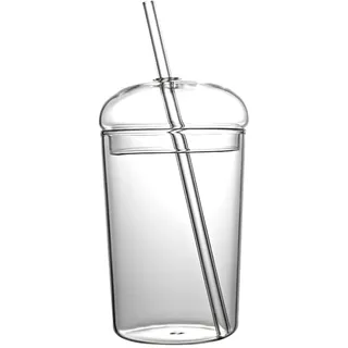 Angoily Glasbecher mit Deckel und Strohhalmen - Jar Trinkglas - Wiederverwendbare Eiskaffeebecher Tee Smoothie Gläser - Klare Becher mit Deckel und Strohhalm für Eiskaffee, Saft (Transparent)