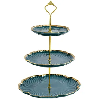 Keramik Kuchenstand Etagere 2 Tortenständer Obst Servierplatte Dessert Tablett, Cupcake Ständer Kuchenplatte Etagenständer, Tortenetagere Party Deko für Geburtstag Hochzeit Nachmittagstee (3 Grün)
