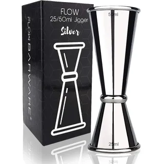 Cocktail-Jigger, Zweifach-Messbecher für Spirituosen, Edelstahl, für professionelle Barkeeper, japanischer Messbecher, 25 ml/50 ml silber