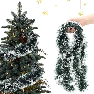 Girlande WeihnachtenDekoration Weihnachtsdeko Künstliche Tannengirlande Kunststoff Echt Aussehend 10m Kunstgirlanden Grün und Weiß für Aussen Innen Weihnachtsgirlande für Treppen Kamin (5 Stück)