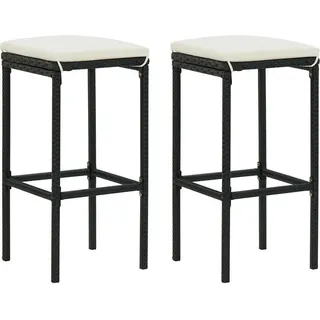 The Living Store Barhocker mit Kissen 2 Stk. Schwarz Poly Rattan - Schwarz