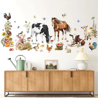 wondever Wandtattoo Bauernhof Tiere Wandaufkleber Bauernhoftiere Pferde Kuh Wandsticker Wanddeko für Küche Wohnzimmer Esszimmer