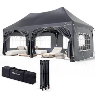 VOUNOT Faltpavillon 3 x 6 m inkl. 6 Seitenteile Grau