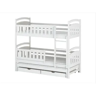 Kids Collective Etagenbett 90x200 cm mit Ausziehbett, zwei Schubladen & drei Matratzen in Weiß , Holz , 90x200 cm , Babymöbel & Kindermöbel, Kinderzimmer & Jugendzimmer, Stockbetten