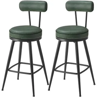 VASAGLE EKHO Kollektion - 360° drehbarer Barhocker, 2er Set, Hocker mit Rückenlehne für Kücheninsel, Kunstleder mit Nähten, Mid-Century-Modern-Stil, 65 cm hoch, Küche, Hausbar, waldgrün LBC089C01
