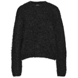 Noisy may Damen Strickpullover Relaxed Fit Flauschiger Stoff Rundhals Lange Ärmel, Farben:Schwarz-2, Größe:S