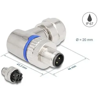 DeLock M12 Steckverbinder A-kodiert 4 Pin Stecker zur Montage mit Schraubanschluss 90° gewinkelt Met, Elektronikkabel - Schwarz,