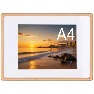 Kattepote Bilderrahmen A4, Fotorahmen 21x30 cm,Tisch-oder Wandmontage, für Fotos bis 21 x 30 cm und mit Passepartout für Fotos bis 15 x 20 cm, aus Buchenholz