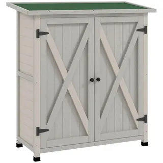 Outsunny Gartenschrank aus Holz , Hellgrau , 55x117x110 cm , Gartenzubehör, Geräteschuppen