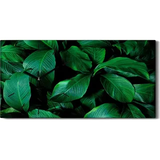 Küche Wohnzimmer Wand Leinwand Uhr 60x30 Gemälde Blumen Blätter Pflanzen Kunst - schwarze Hände - Grün