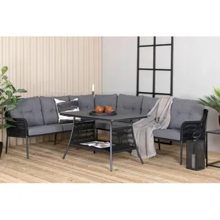 Gardenson Dining-Loungeset , Schwarz , Metall , L-Form , 196x173 cm , Gartenmöbel, Gartengarnituren, Gartenmöbel-Sets