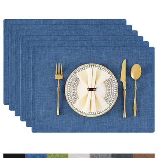 Homaxy Tischsets Abwaschbar 6er Set, Platzsets Abwischbar Leinen Hitzebeständig Platzdeckchen rutschfest Doppelseitigen Tischuntersetzer Tischsets Stoff, Blau