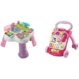 Vtech Baby Abenteuer Spieltisch pink – Bunter Babyspieltisch mit 6 Spielfeldern und interaktiven Elementen 12-36 Monaten & Baby Spiel- und Laufwagen pink 12-36 Monaten